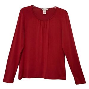Jillian Nicole Womens M Red Gathered Neckline Long Sleeve Soft Modal Classic Top